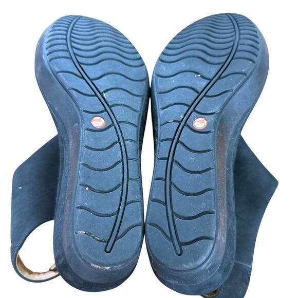 Clarks Wynnmere Abie Unstructured Black Nubuck Leather Wedge Peep Toe Sandals 7W - Picture 15 of 16